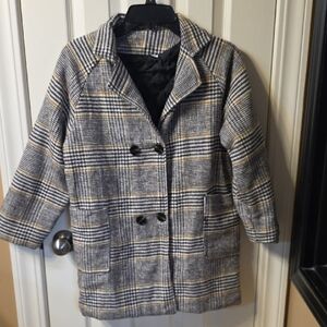 Womens Plaid Double-Breasted Coat - Black and Gray